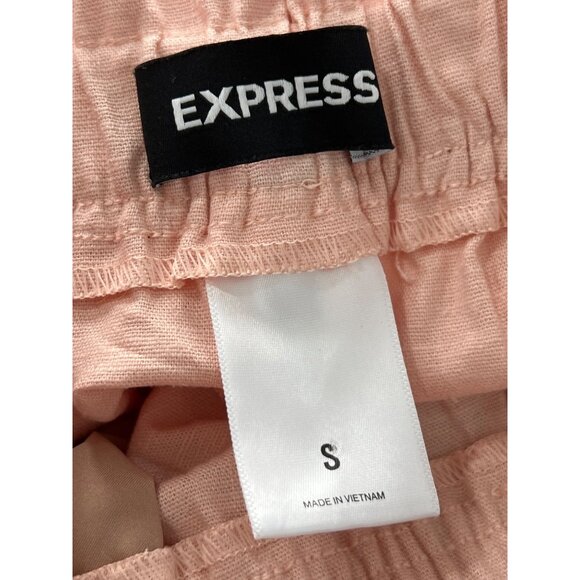 Express PaperBag Pull On Shorts Women Small Elastic Waist Peach Linen Blend Chic - Picture 5 of 7